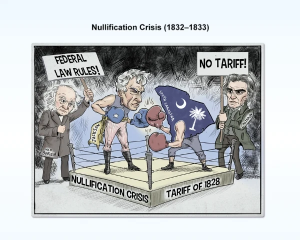 Political cartoon representing the Nullification Crisis