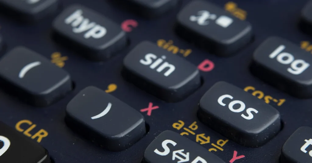 A close-up of the buttons on a scientific calculator