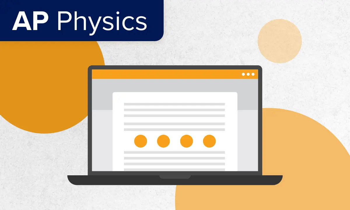 Illustrated laptop screen for UWorld College Readiness digital articles - AP Physics