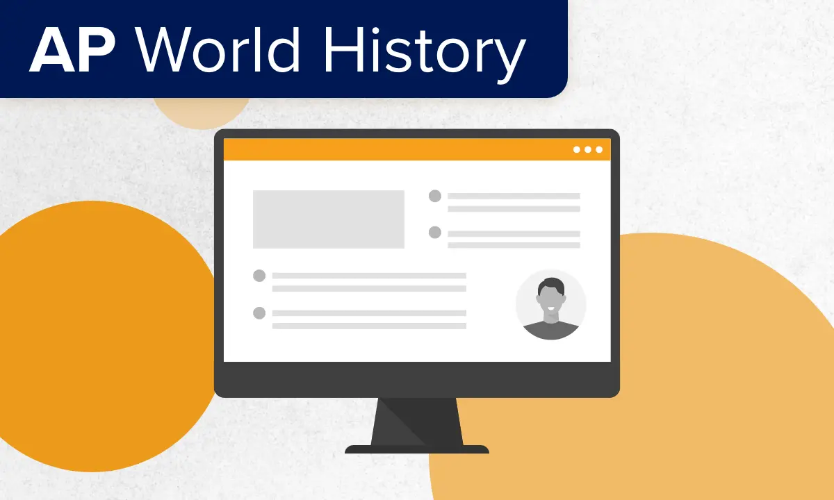Illustrated laptop screen for UWorld College Readiness webinars - AP World History