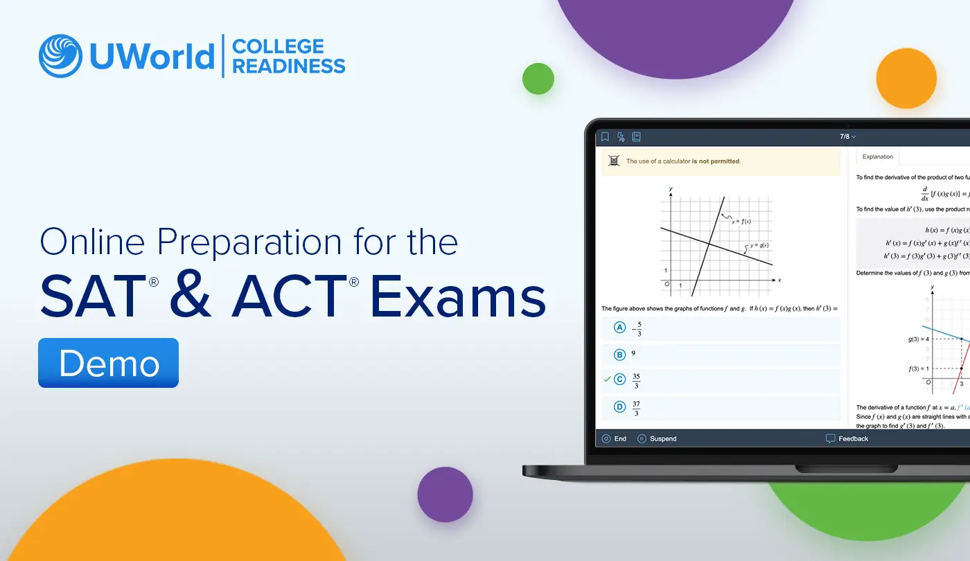 A demonstration of UWorld’s Online Preparation for the ACT and SAT Exams shown on a laptop computer