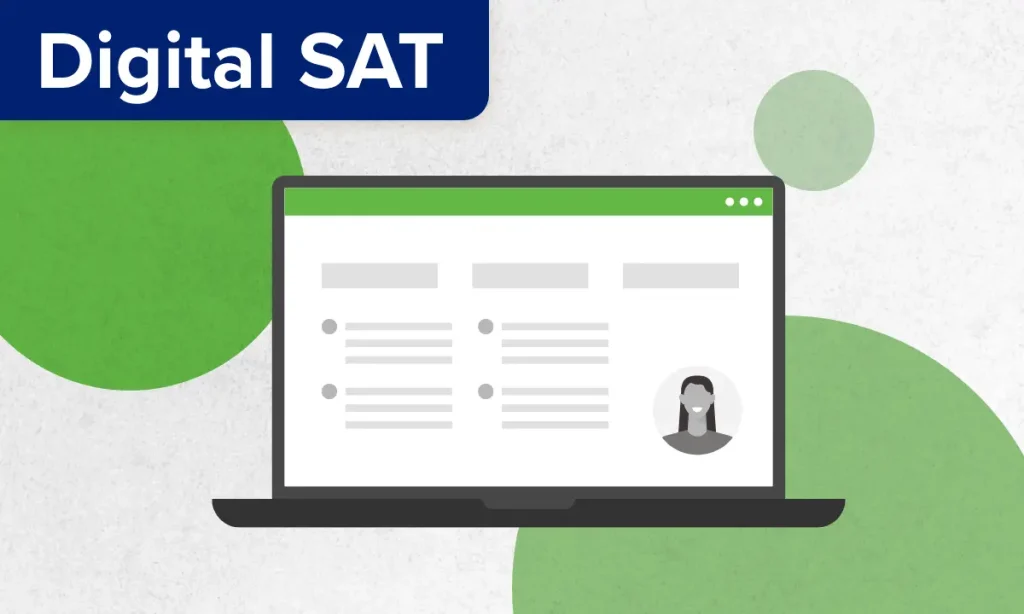 Illustrated laptop screen for UWorld College Readiness Digital SAT webinar