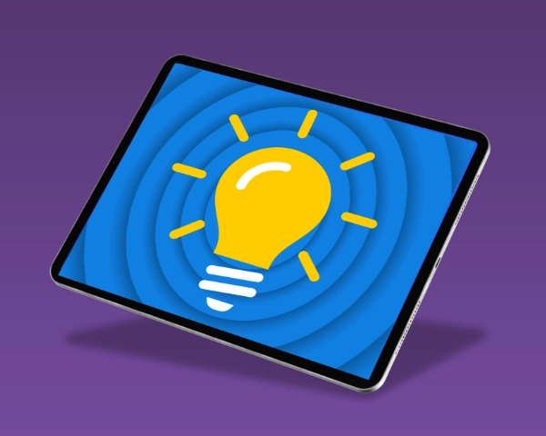 Yellow light bulb image in tablet.