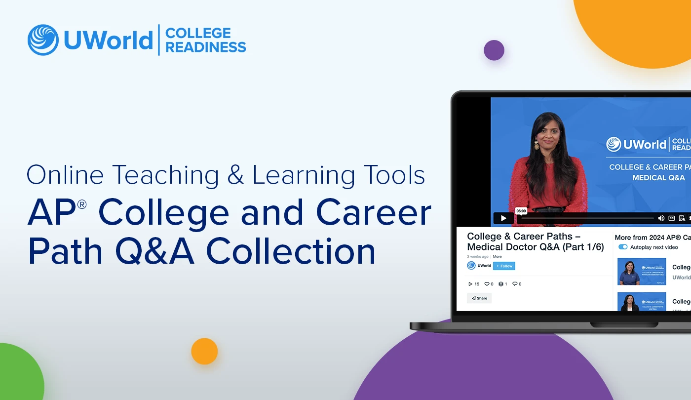 Video for UWorld College & Career Paths for AP students shown in a laptop