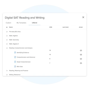 List of Digital SAT Reading and Writing pre-built assignments for teachers.