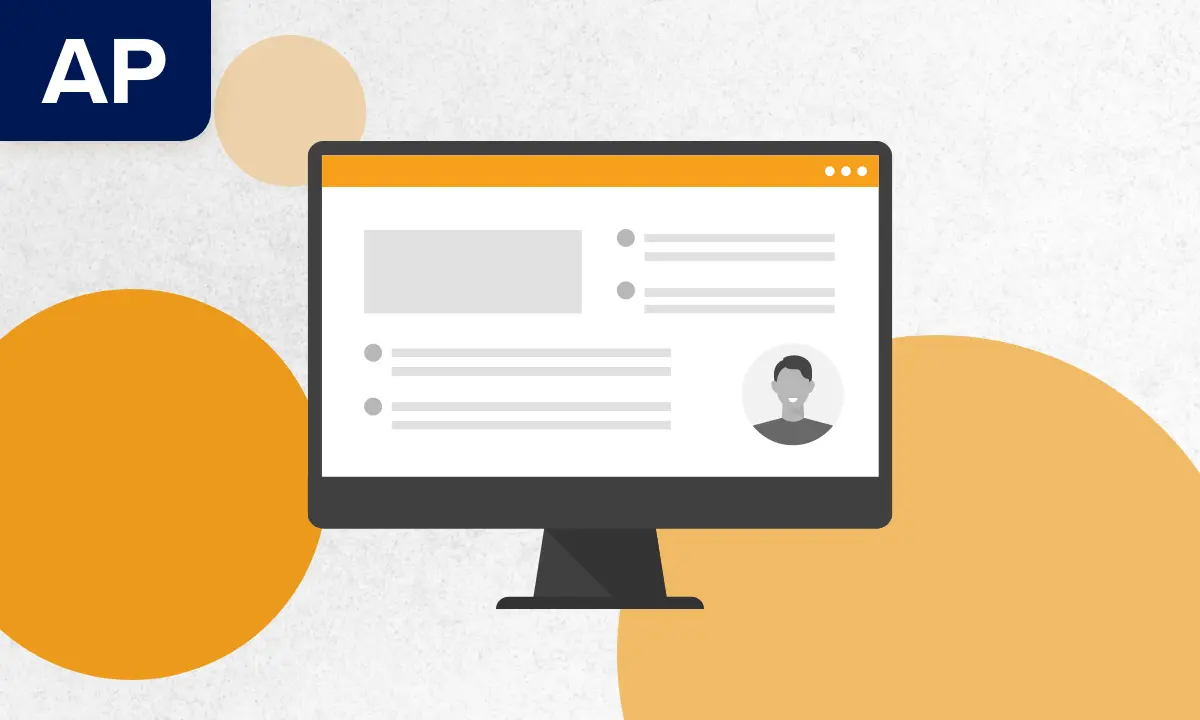 A laptop depicting a UWorld College Readiness AP Webinar on a background of yellow circles