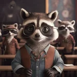 A raccoon teacher in front of his class, wondering what to do with his students.
