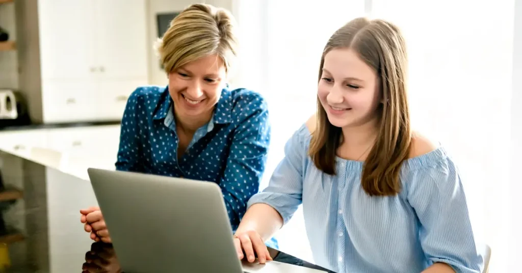 Parent supporting her daughter in test prep
